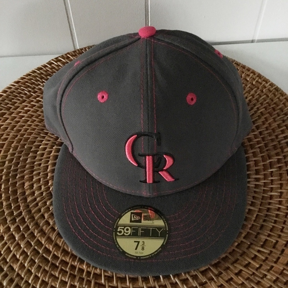 Colorado Rockies Hat New Gray Hot Pink 7-3/8 New Era MLB Authentic